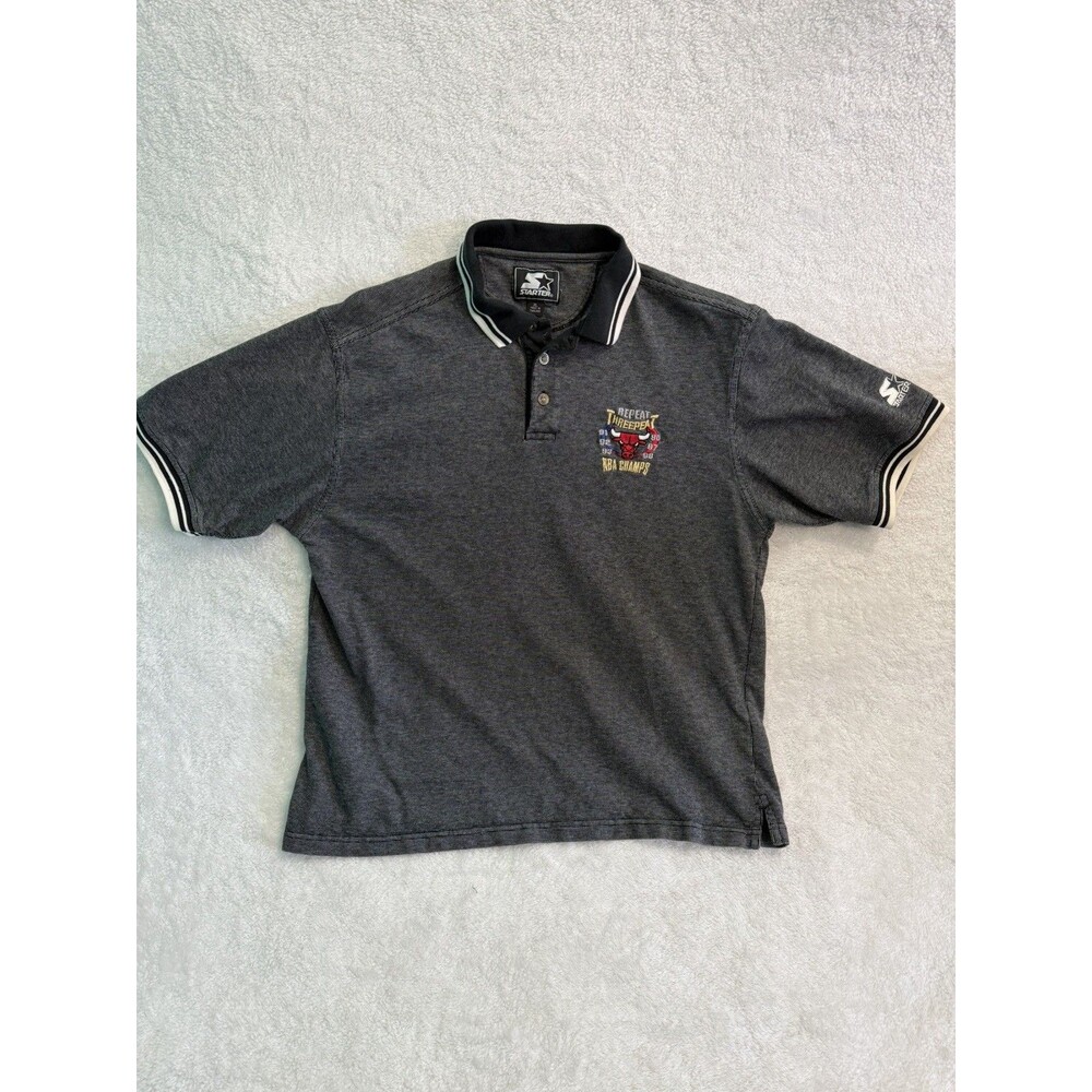 Starter Chicago Bulls NBA Champs Gray Polo Shirt XL Short Sleeve Embroidered